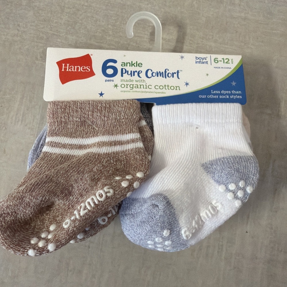 Hanes Multicolored 6 Pack Pure Comfort Ankle Socks Boys Size 6-12 Months